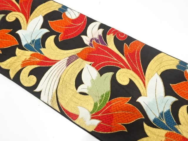 JAPANESE KIMONO / ANTIQUE FUKURO OBI / SILK / WOVEN ARABESQUE